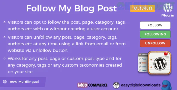 Follow My Blog Post - WordPress / WooCommerce Plugin 2.4.0