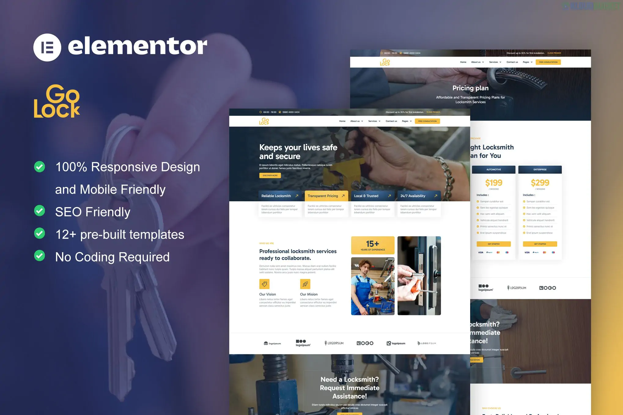 GoLock - Locksmith & Key Maker Service Elementor Pro Template Kit 1.0.1
