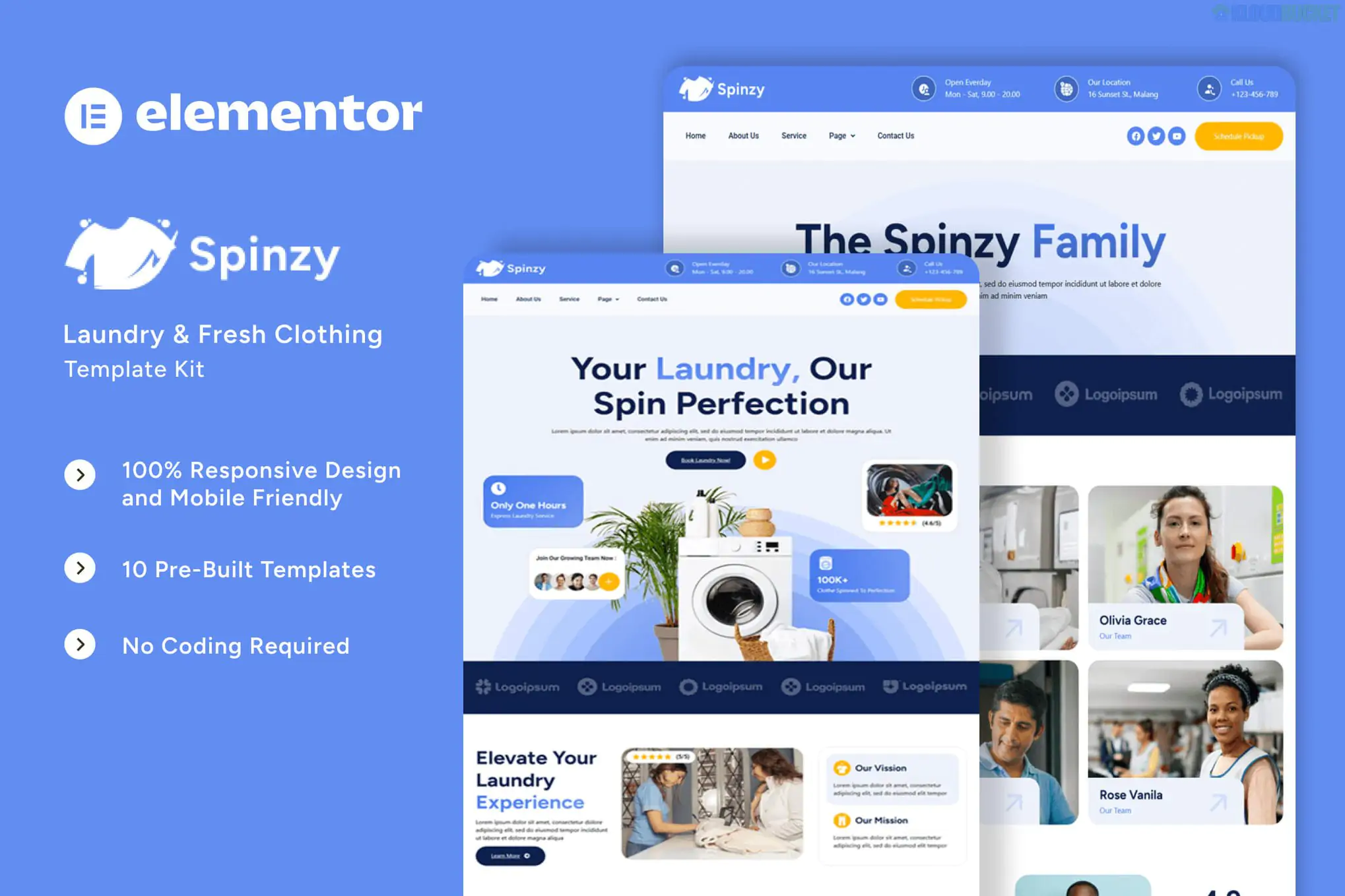 Spinzy - Laundry & Fresh Clothing Elementor Template Kit 1.1