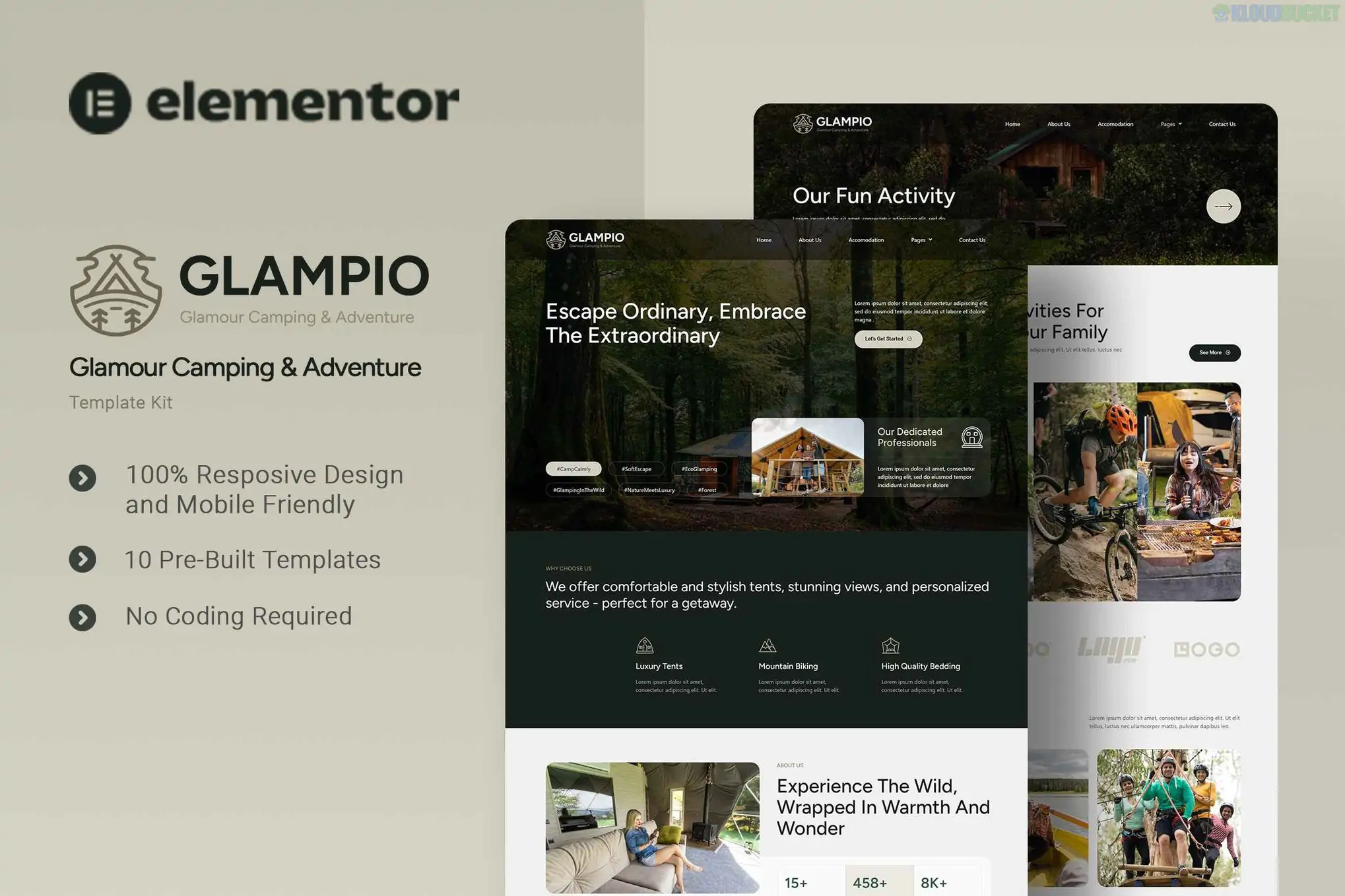 Glampio - Glamour Camping & Adventure Elementor Template Kit 1.0.1