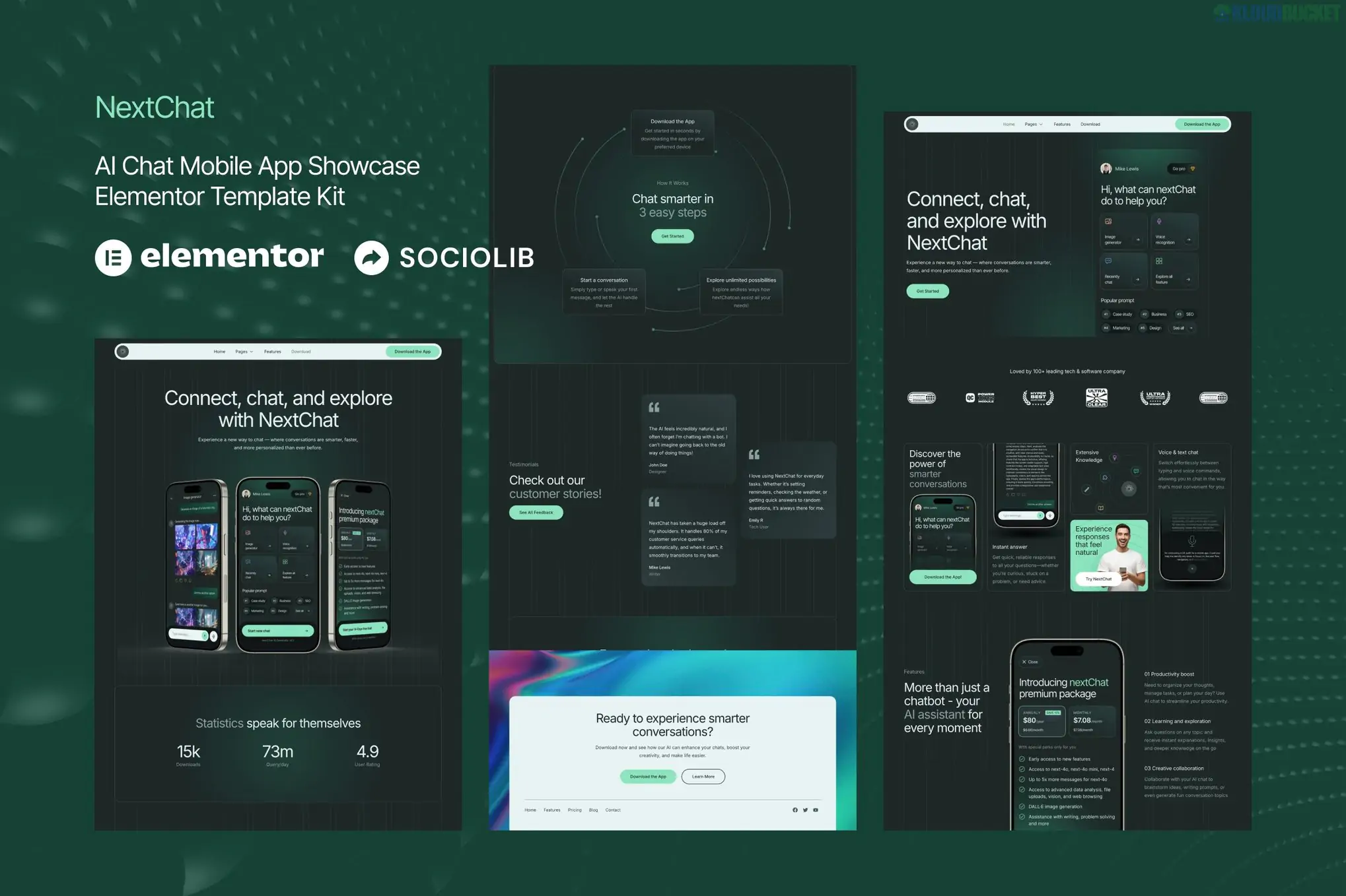 NextChat - AI Chat Mobile App Showcase Elementor Template Kit 1.1.1