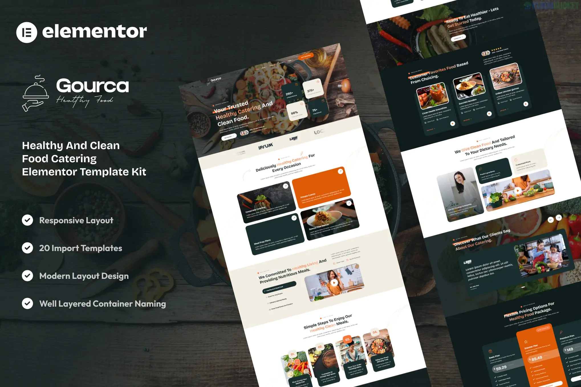 Gourca - Healthy & Clean Food Catering Elementor Template Kit 1.1.14