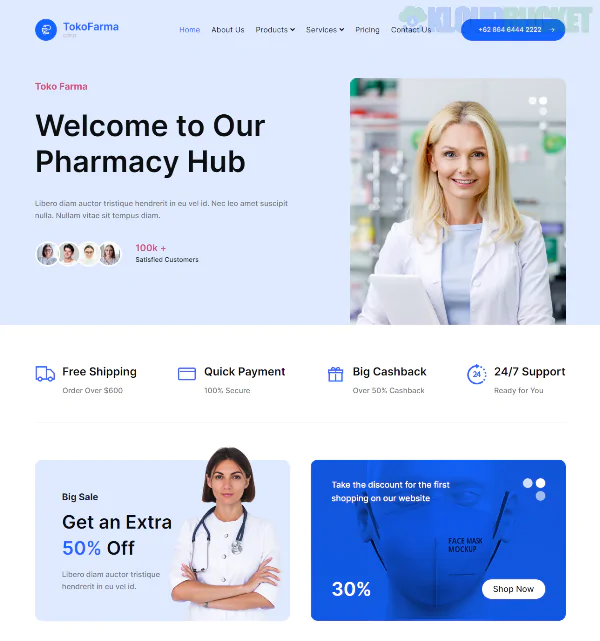 TokoFarma - Ecommerce Medicinal Store Elementor Template Kit