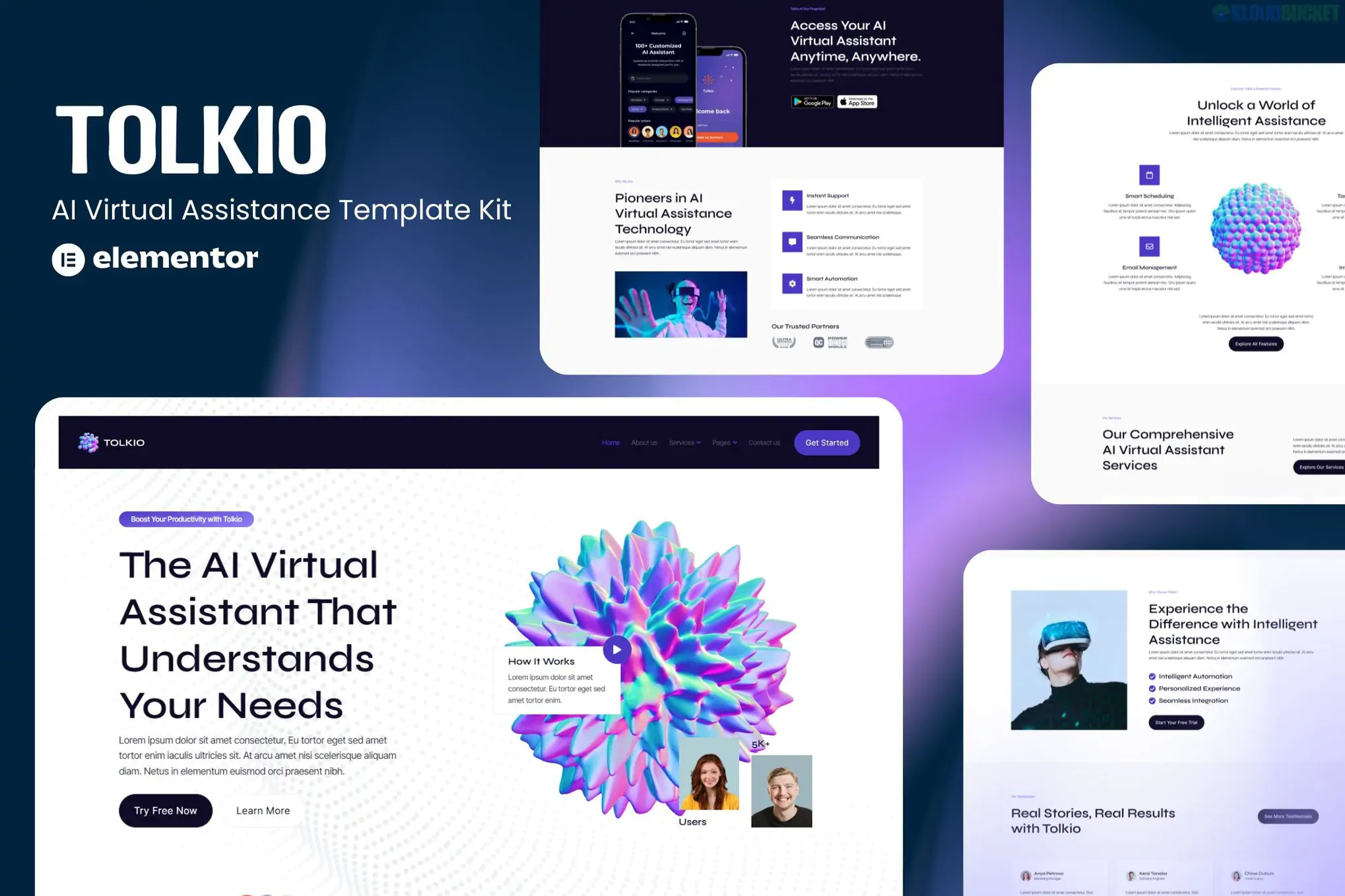 Tolkio - AI Virtual Assistance App Elementor Template Kit 1.0.2