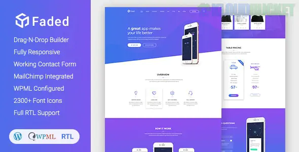 Faded - Responsive App Landing Page WordPress Theme + RTL 1.9.6