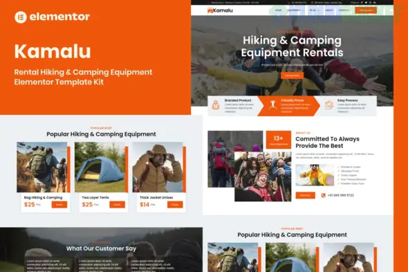 Kamalu - Rental Hiking & Camping Equipment Elementor Pro Template Kit