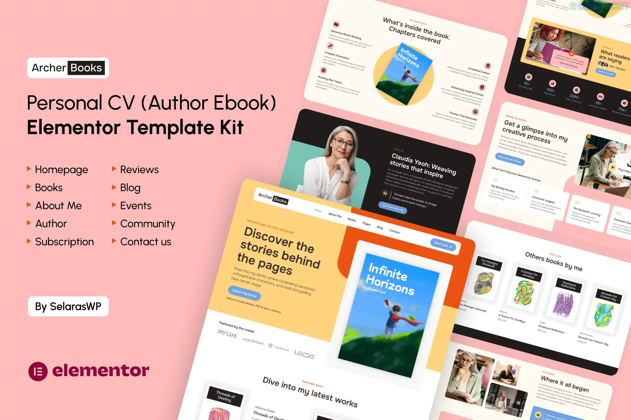 ArcherBooks - Author & eBook Resume Elementor Pro Template Kit 1.0