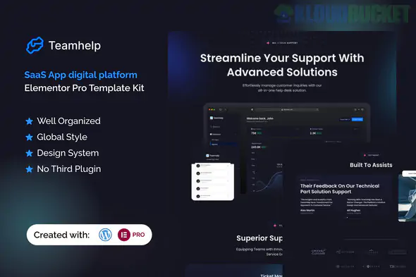 Teamhelp - Help Desk SaaS Elementor Pro Template Kit 1.2.1