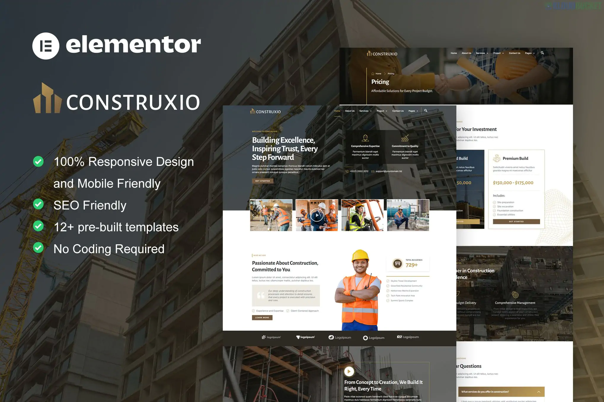 Construxio - Construction & Building Company Elementor Pro Template Kit 1.1.1