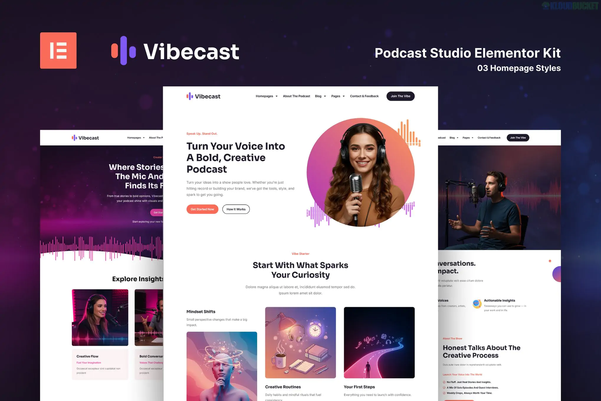 Vibecast - Podcast Studio Elementor Pro Template Kit 1.1.0