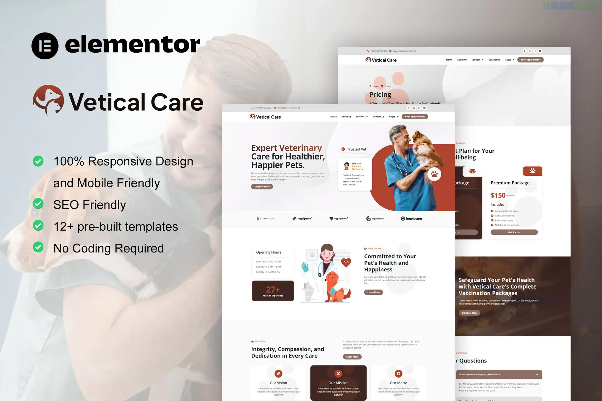 VeticalCare - Veterinary & Pet Care Elementor Pro Template Kit 10.3