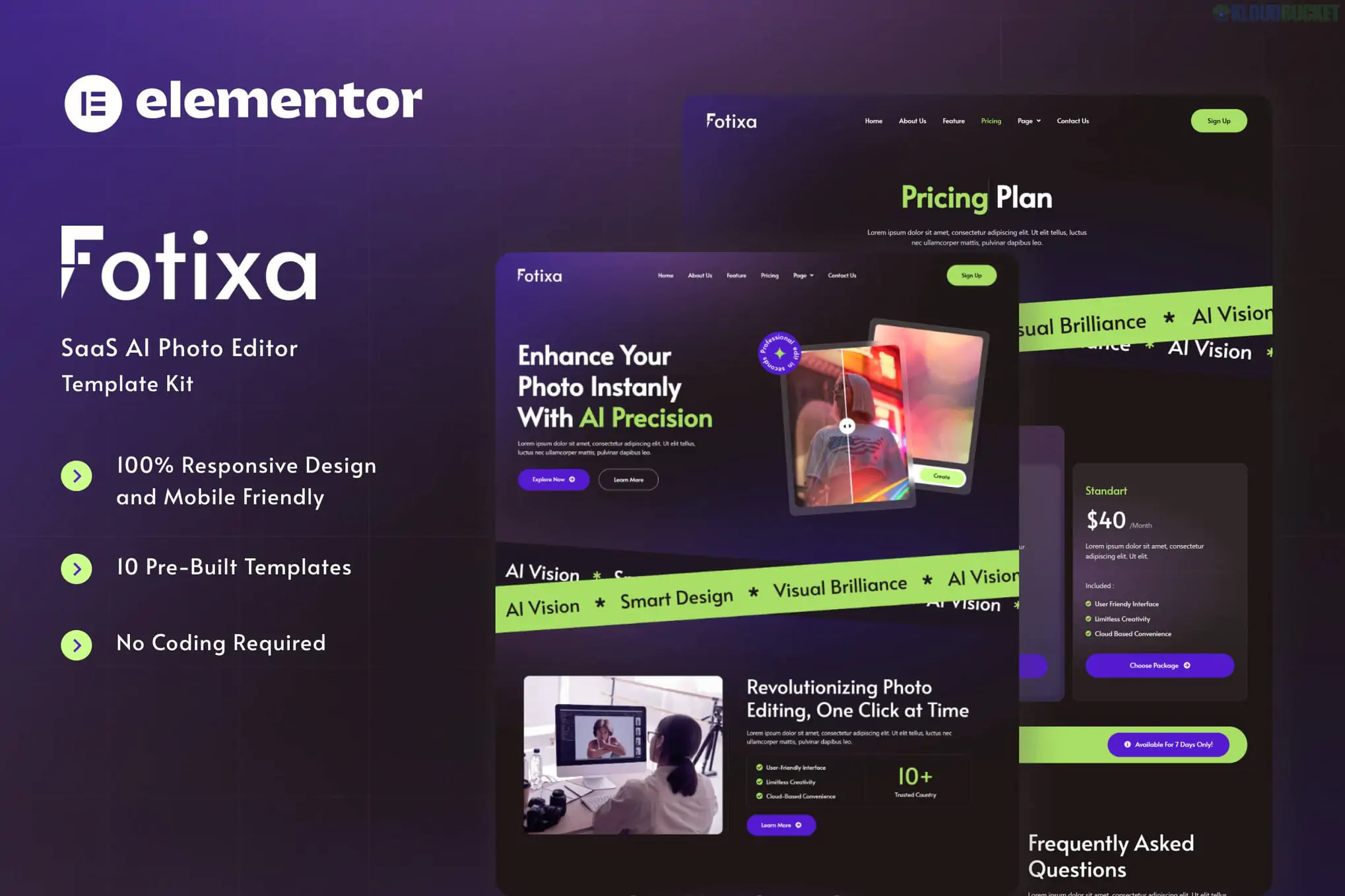 Fotixa - SaaS AI Photo App Website Elementor Template Kit 1.0.3