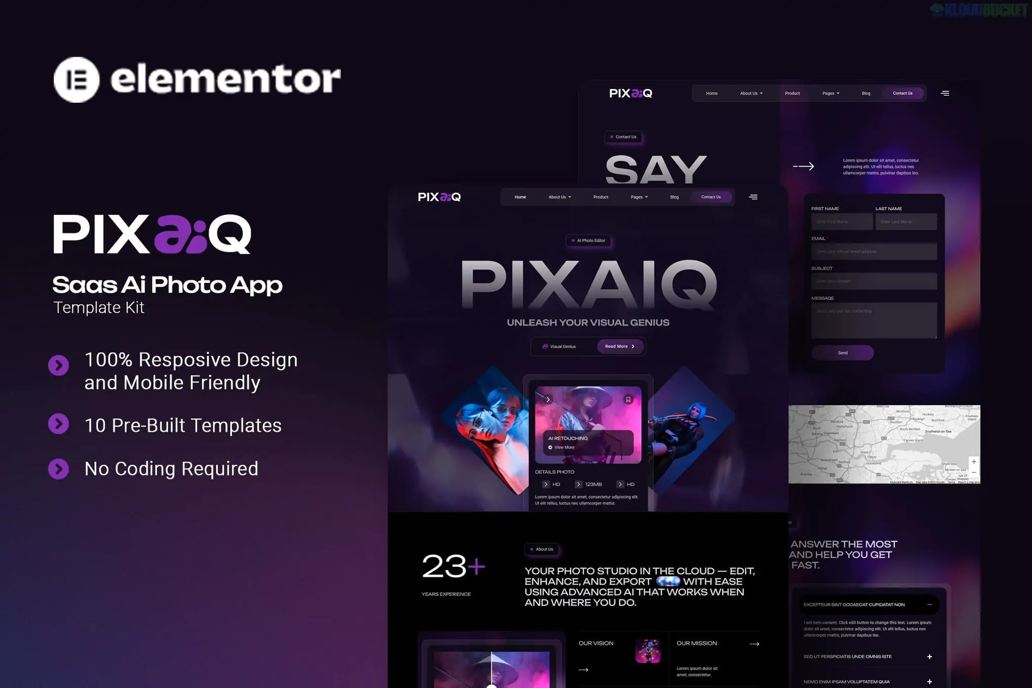 Pixaiq - Saas AI Photo App Elementor Template Kit 1.0