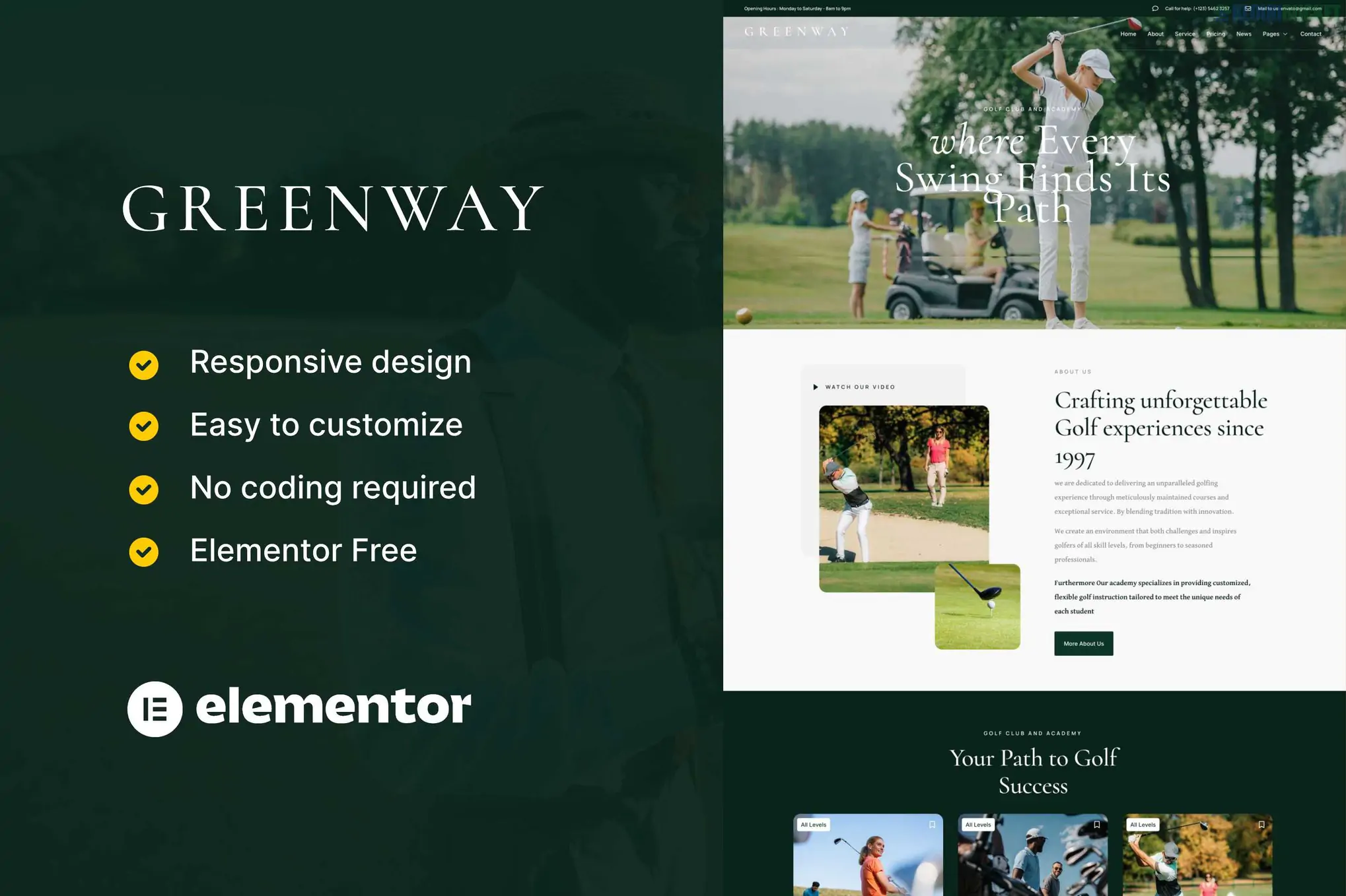 GreenWay - Golf Club & Course Elementor Template Kit 3.2.1