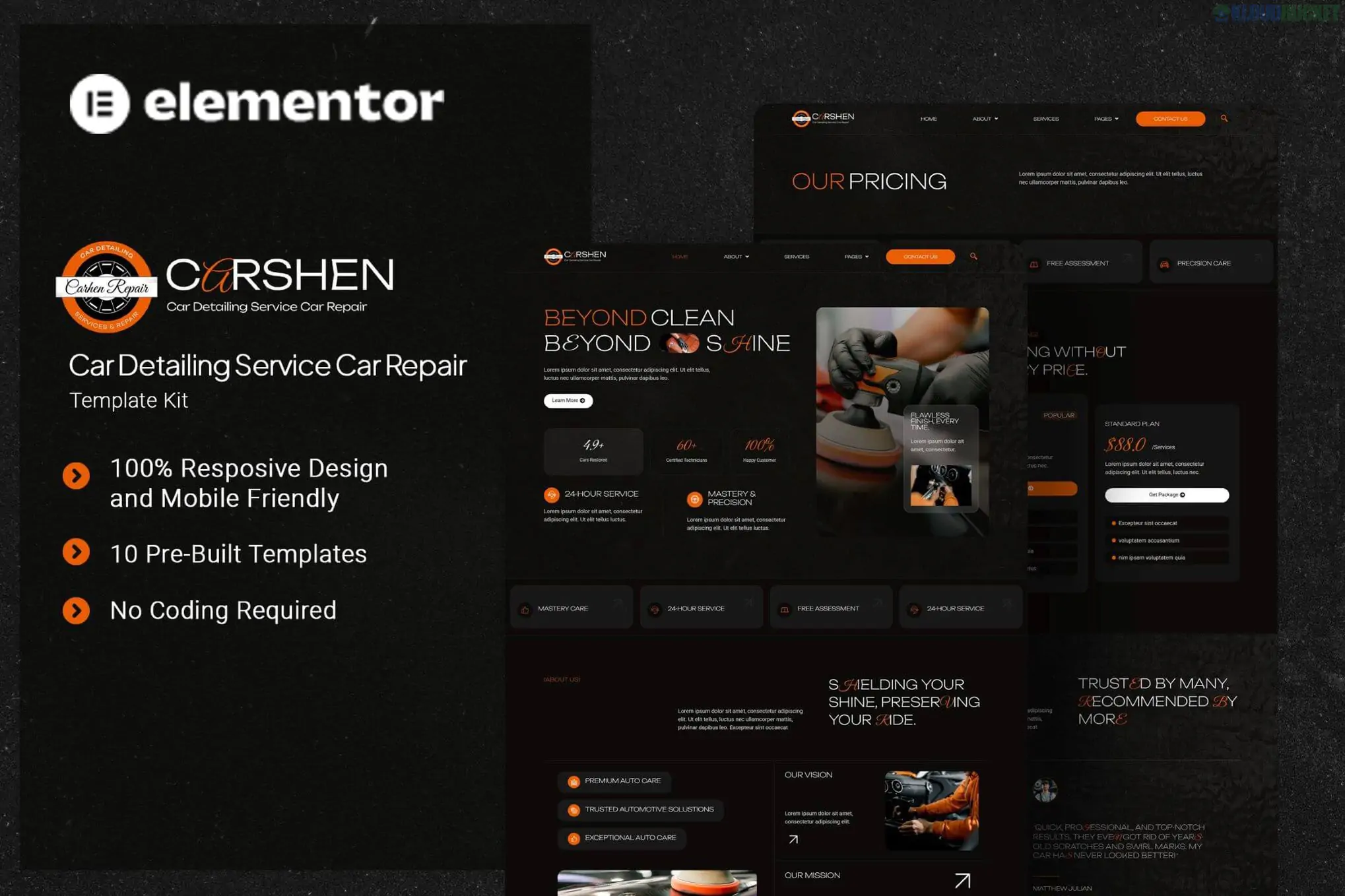 Carshen - Car Detailing Service Car Repair Elementor Template Kit 2.1.1
