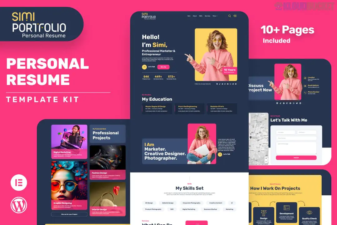 Simi - Personal Portfolio & Resume Elementor Template Kit Landing Page Elementor Template Kit