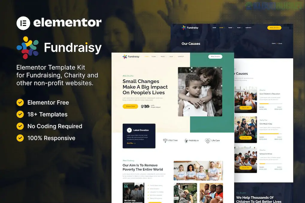 Fundraisy – Charity , Fundraising Elementor Template Kit