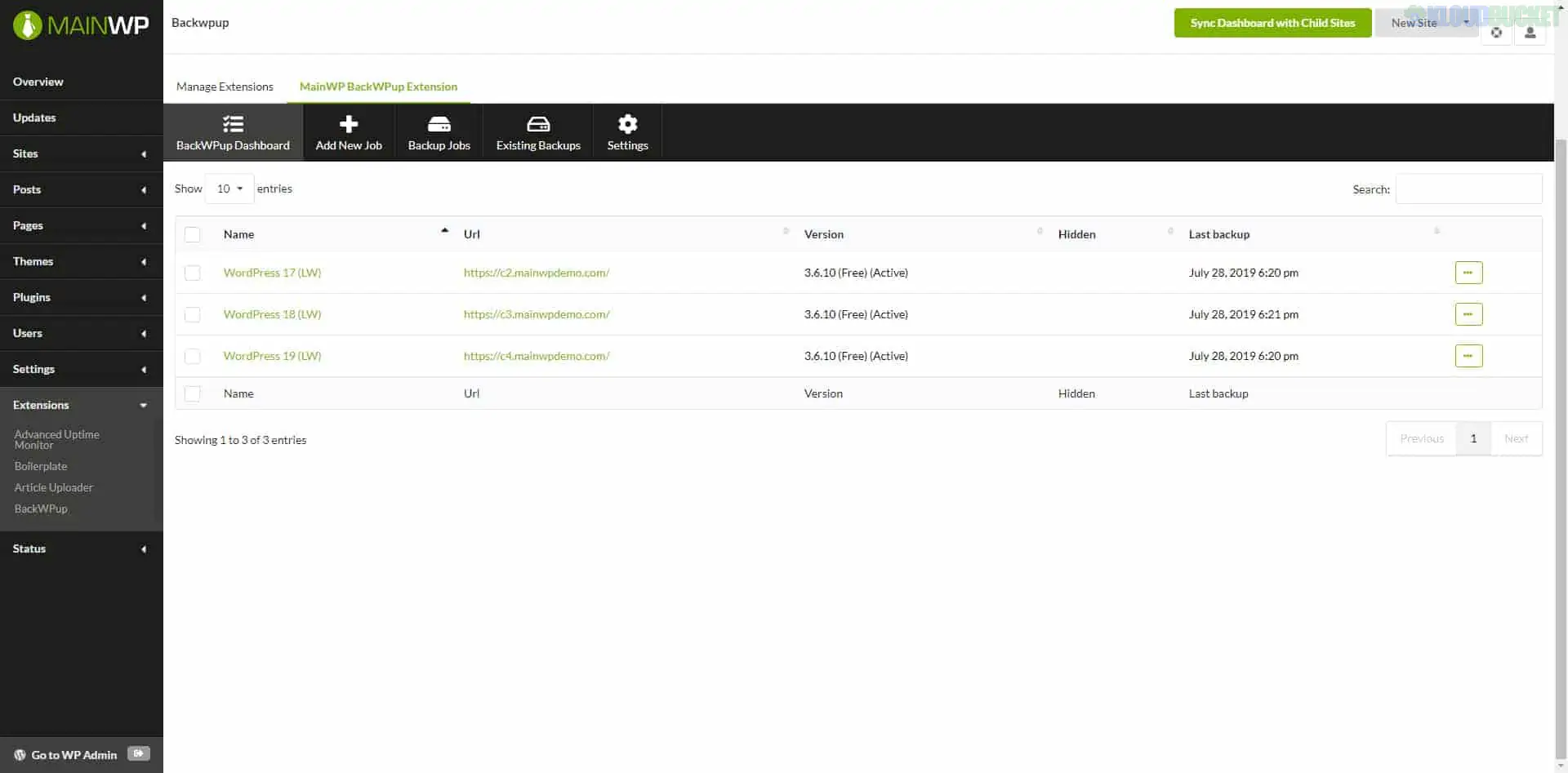 MainWP BackUpWordPress Extension 5.0