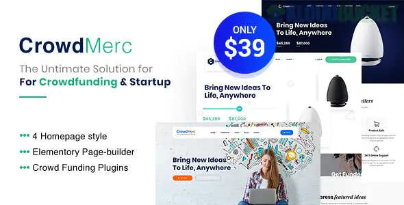 Crowdmerc - Crowdfunding Startup Fundraising WordPress Theme 2.4