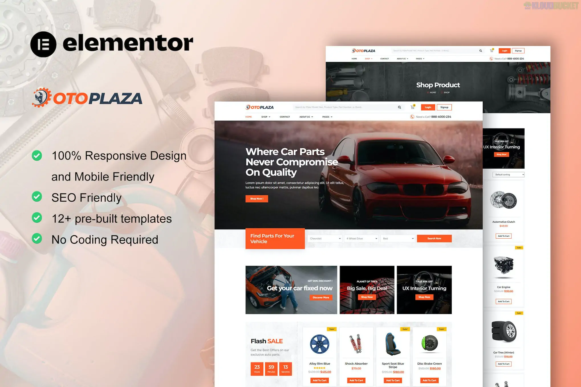 OtoPlaza - Auto Parts Store & Accessories Elementor Pro Template Kit