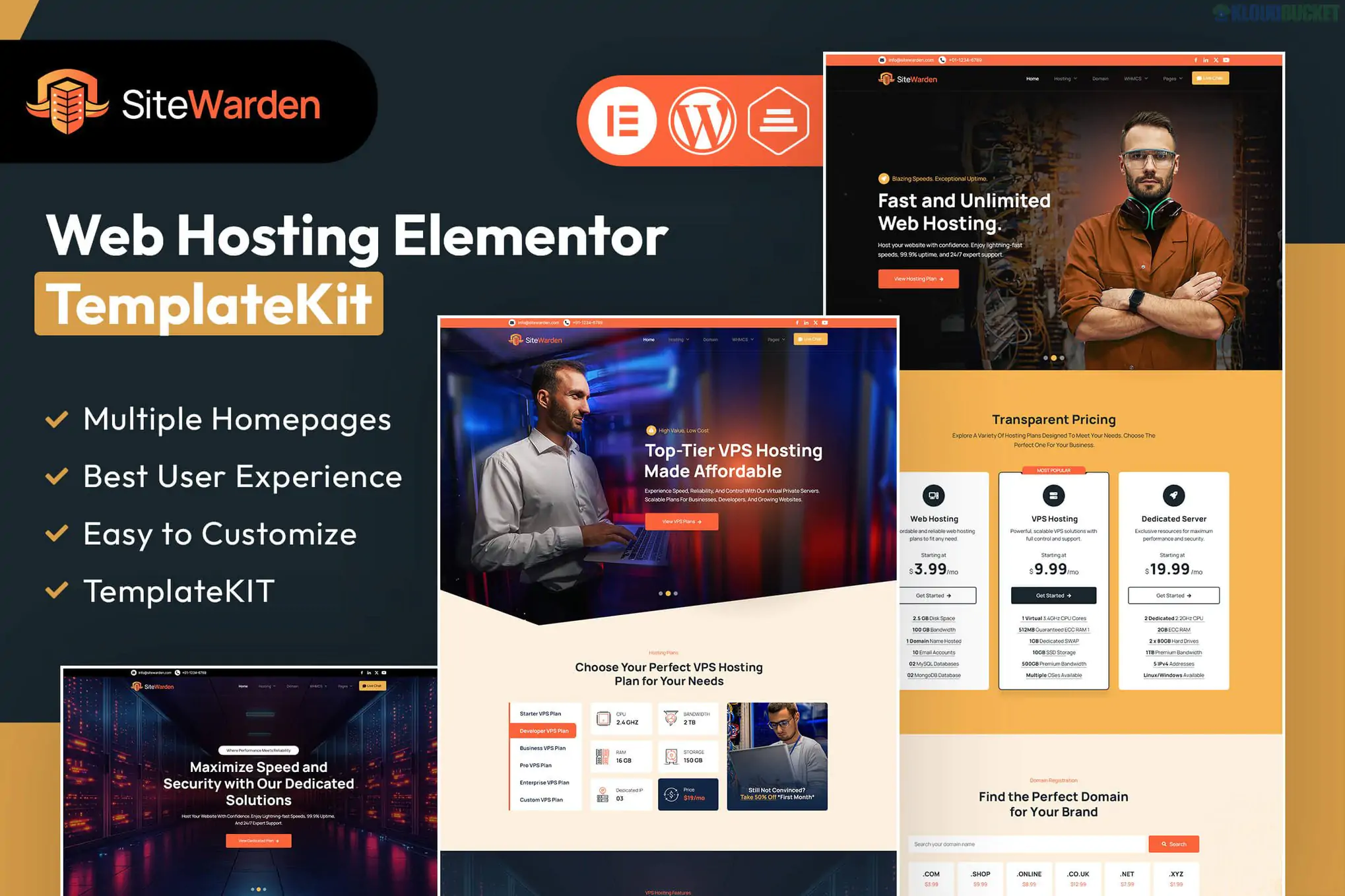 SiteWarden - Web Hosting Elementor Template Kit 1.2