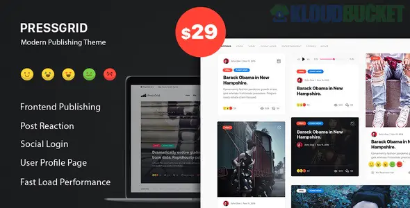 PressGrid - Frontend Publish Reaction & Multimedia Theme 1.3.1