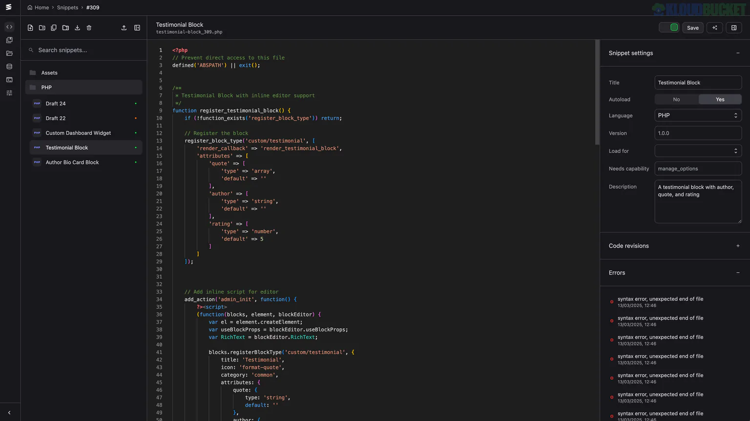 SnipVault - Ultimate WordPress Code Snippets Plugin for Developers 1.0.20